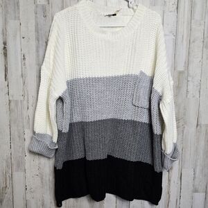 JODIFL Boutique Oversized Chunky Knit Pocket Sweater Large NWT Black White Grey